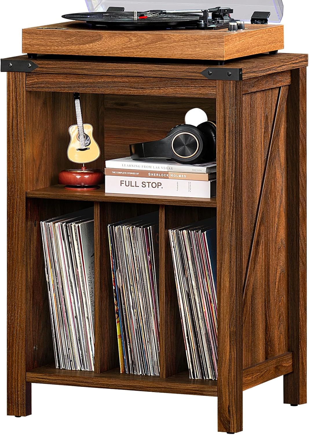 Record Player Stand with Vinyl Record Storage Holds up to 160 Albums,Large Wood Record Player Table，Brown Turntable Stand Cabinet Dispaly Shelf for Living Room,Bedroom,Office