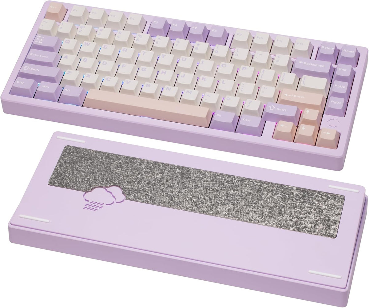 KEEBMONKEY WOBKEY Rainy 75 CNC Aluminum HMX/JWK/Cocoa Switches Triple-Mode Connectivity Mechanical Keyboard with Superior Acoustics, RGB/FR4/Silver SUS304/7000mAh/Cocoa Switch (Pro - Purple)