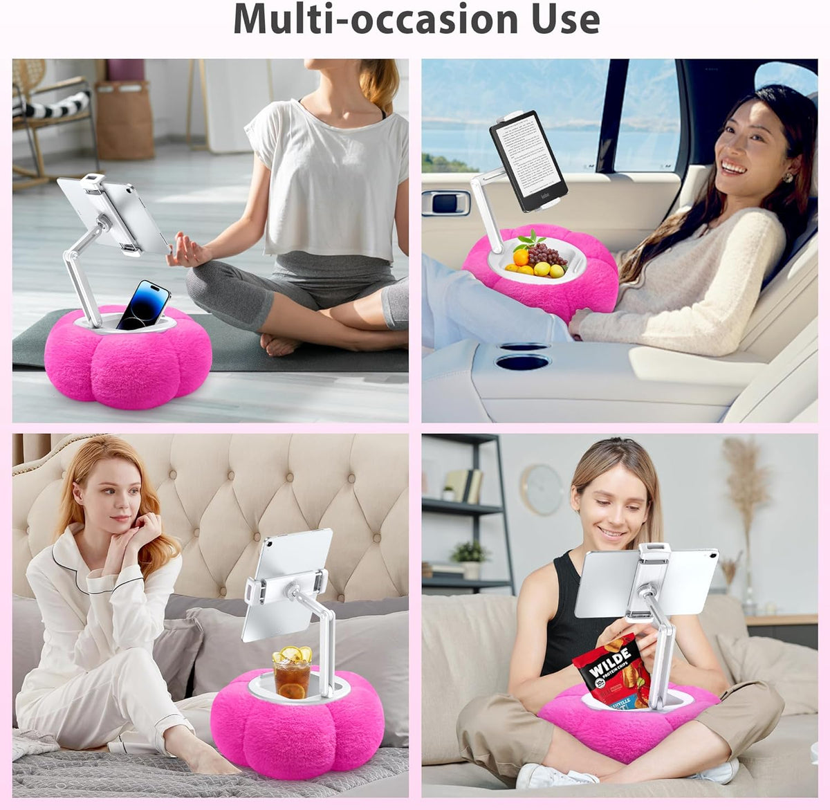 CreaDream Pumpkin Tablet Pillow Stand Holder for Kindle iPad, Adjustable Phone Pillow Stand for Lap Bed with Detachable Snack Bowl, Compatible with 4.7"-13" Tablet, iPad, iPhone, Samsung Tabs, Kindle