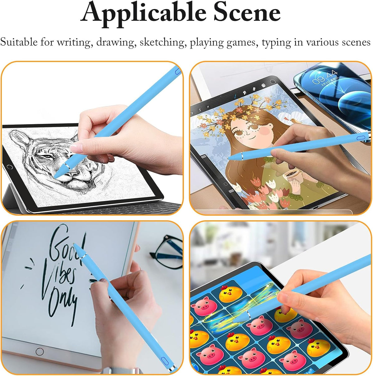 DOGAIN Active Stylus Pen for Touchscreen, iPad Pencil 1.5mm Fine Point Pen, Digital Pens Rechargeable for Tablet, Stylus Pens Compatible with iPad Air/Mini/Pro/Android/iPhone and Most Device - Blue
