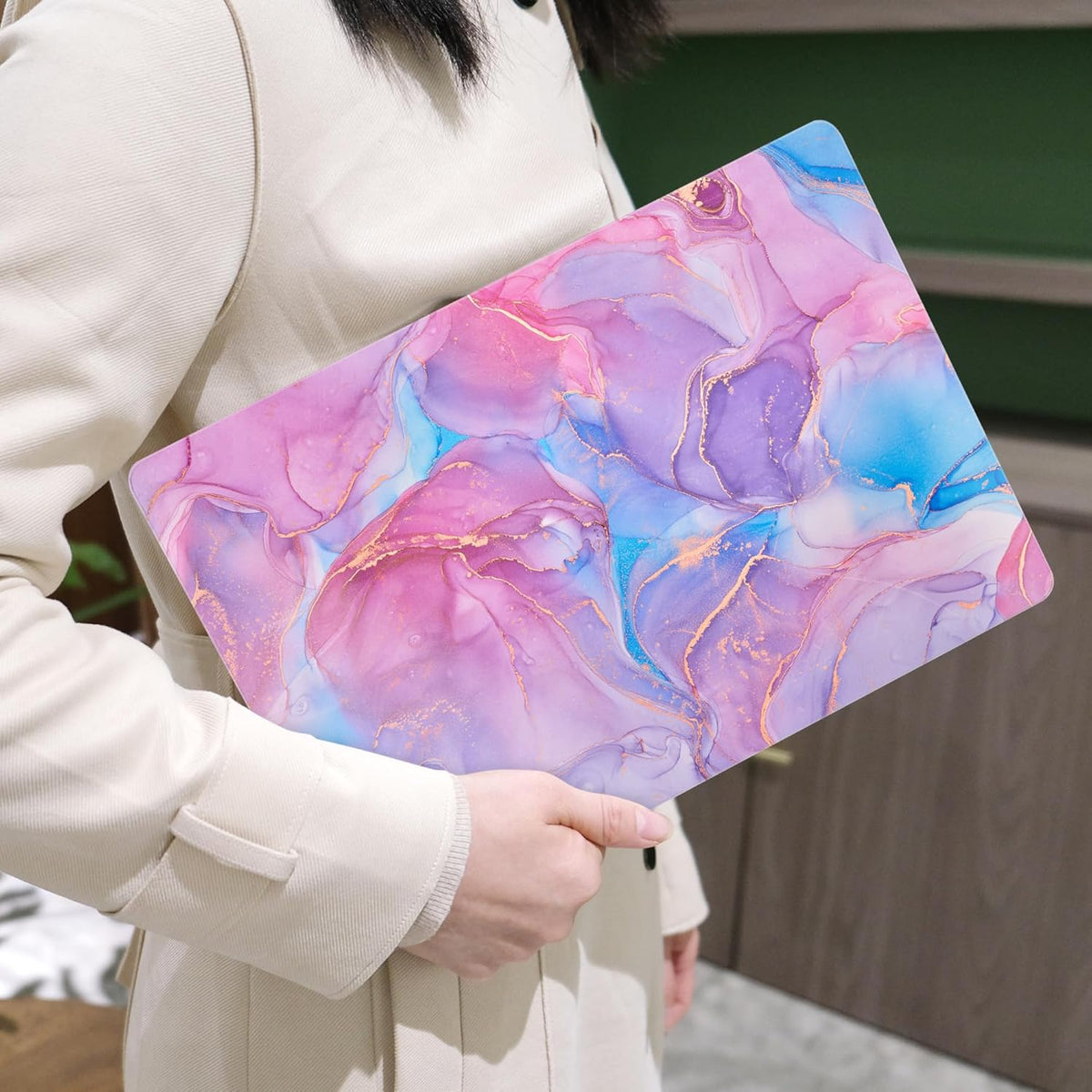 MEEgoodo for MacBook Air 13 inch Case 2021 2020 2019 2018 Released A2337 M1 A2179 A1932 with Touch ID, Plastic Hard Shell & Keyboard Cover Compatible with MacBook Air Case 13.3, Pink Marble Texture