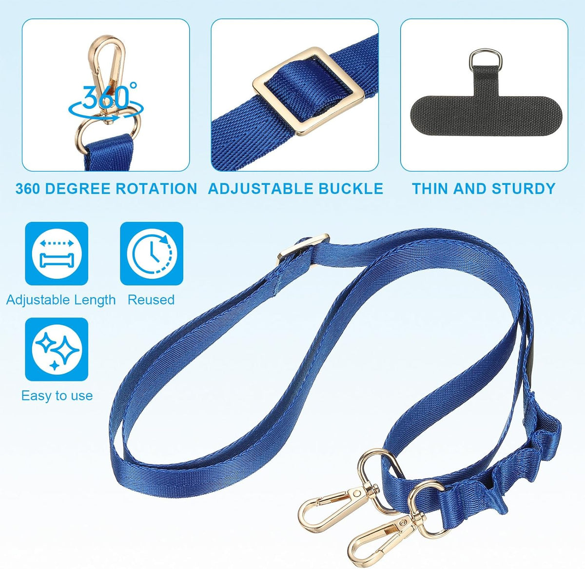 PATIKIL Universal Cell Phone Lanyard, Adjustable Crossbody Phone Strap Anti-Theft Polyester Neck Lanyard with Patches for Concerts Gym Travel Secure Hands-Free Carry, Light Blue