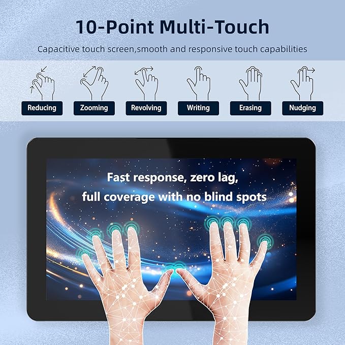 7 Inch Industrial Touchscreen Monitor10-Point Capacitive Touch IP65 LCD Display 16:9with VESA HDMI/VGA/DVI/USB/Audiofor Medical &amp Industrial &amp Kiosks POS.1024 * 600