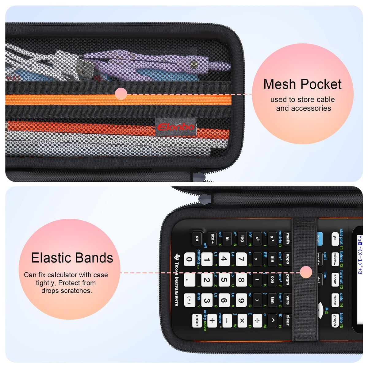 Elonbo Carrying Case for Texas Instruments TI-84 Plus CE/TI-84 Plus/TI-83 Plus/TI-83 Plus CE Color Graphing Calculator, Extra Mesh Pocket Fits