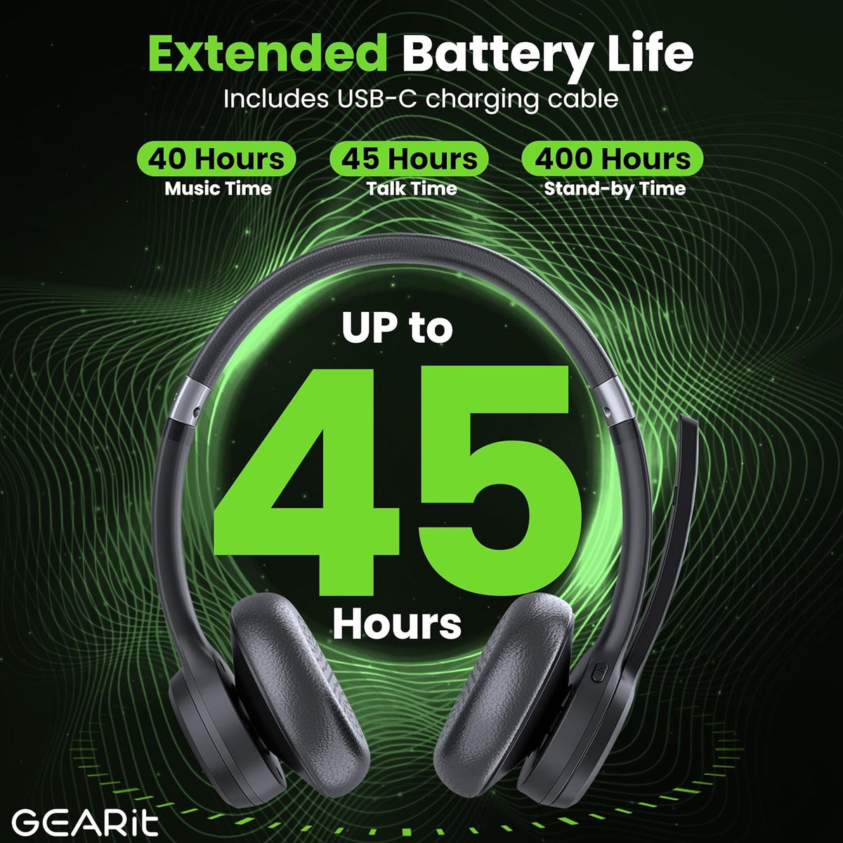 GEARit Wireless Headset with Mic - Stereo 5.4 Bluetooth Headphones with Advanced AI Noise Cancelling Microphone for Work, Home, Computers & Phone Calls - Dual Connect, PC Headset with Mute Button