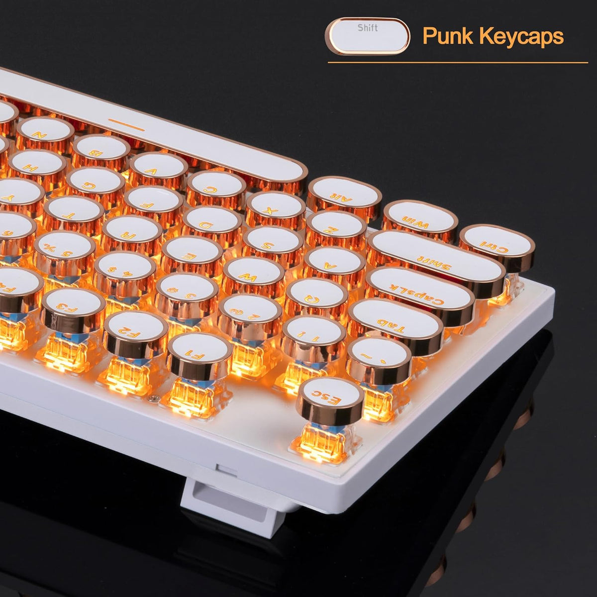 MageGee Typewriter Mechanical Gaming Keyboard, Retro Gold Punk Round Keycaps LED Backlit Wired Keyboards for Laptop MAC PC Gamer, with Magnetic Wrist Rest - Blue Switch