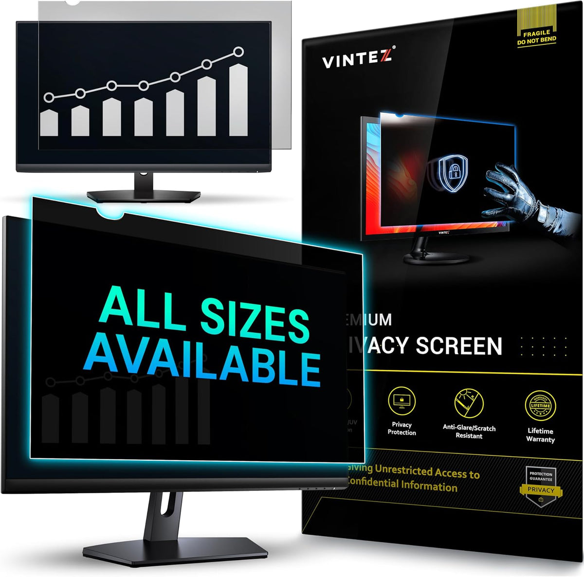 VINTEZ 22 Inch 16:9 Privacy Screen for Computer Monitor and Laptop - Anti Glare Protector Film Blue Light Filter Eye Protection - Computer Screen Privacy Shield, [1 Pack]