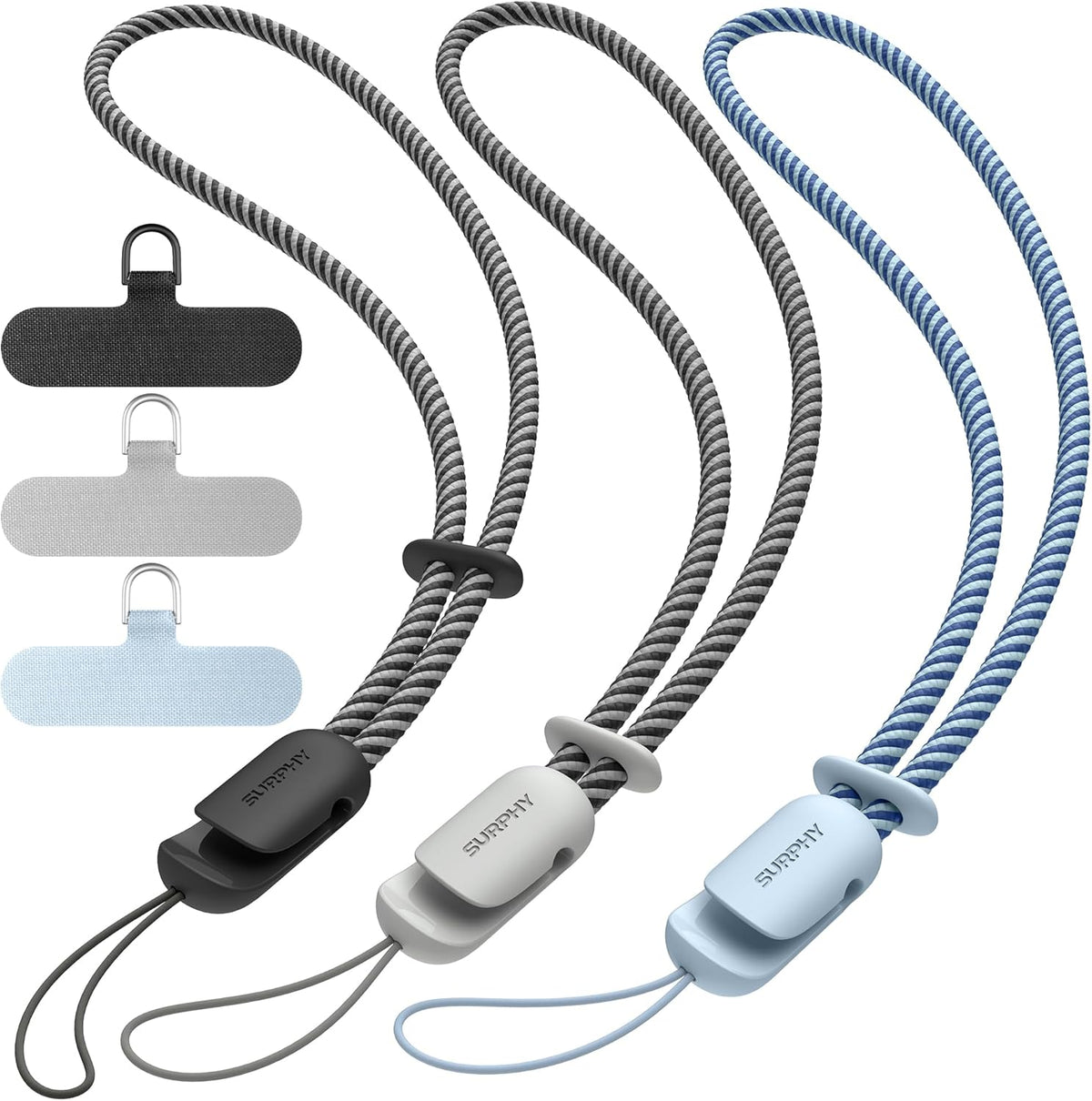 SURPHY 3 Pack Phone Wrist Strap with CellPhone Tether Tab, Cellphone Lanyard, Phone Strap with 2-Color Braided, Wrist Lanyard