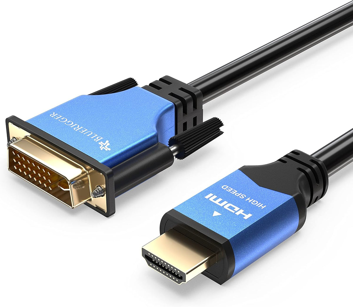 6FT 24+1, 1080p, PS5/PS4/PS3, BlueRigger HDMI to DVI Cable (High-Speed, Bi-Directional Adapter Male to Male, DVI-D
