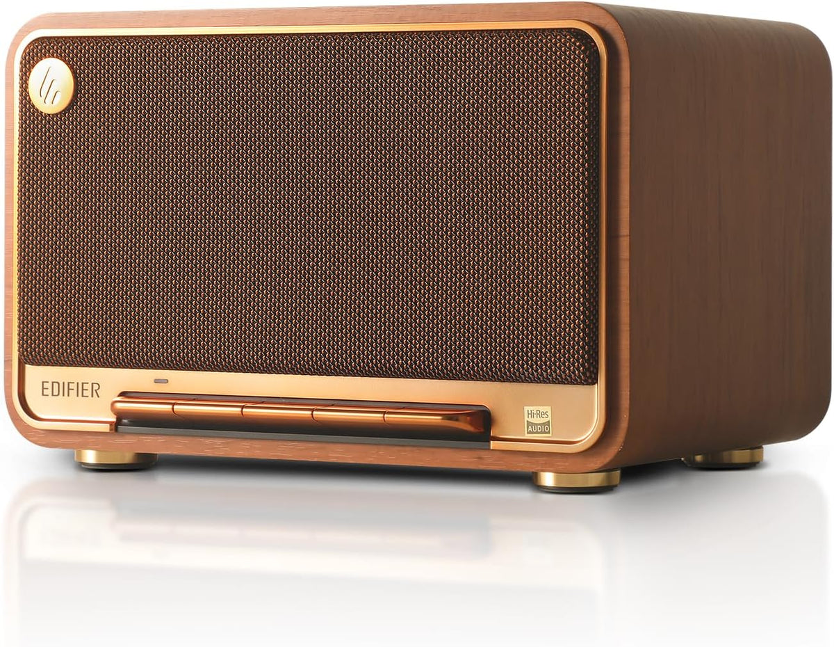 Edifier D32 Tabletop Wireless Speaker, Hi-Res Audio, LDAC, ALAC, 60W (RMS), 2.1 Acoustic Architecture, 11h Playtime, APP Control, Bluetooth 5.3, AirPlay2, USB-C and AUX Inputs, Brown