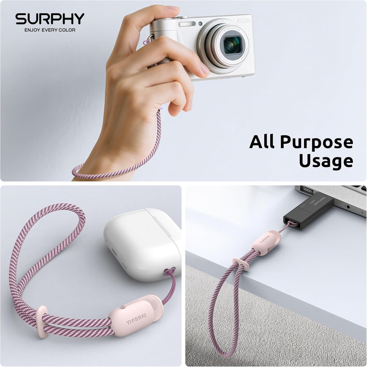 SURPHY 3 Pack Phone Wrist Strap with CellPhone Tether Tab, Cellphone Lanyard, Phone Strap with 2-Color Braided, Wrist Lanyard