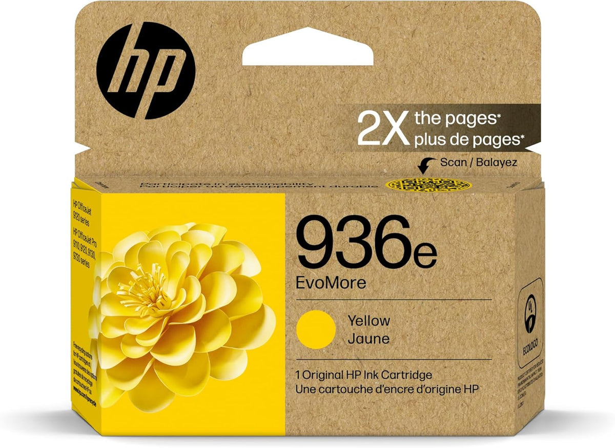 HP 936e EvoMore High Yield Yellow Ink Cartridge | Works OfficeJet 9120 Series, OfficeJet Pro 9100 Series, OfficeJet Pro Wide Format 9700 Series | Carbon Neutral | 4S6V5LN