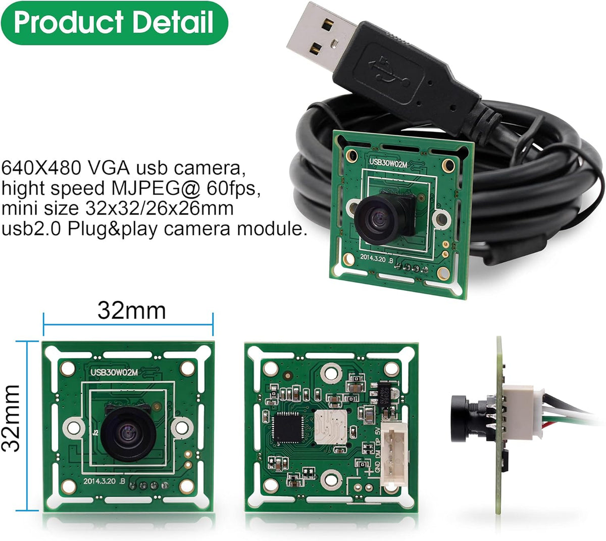 IFWATER 120 60fps 10.2Inch 3.3ft/1m USB Camera Module Degree Wide Angle Lens High Speed Mini Webcam for Industrial
