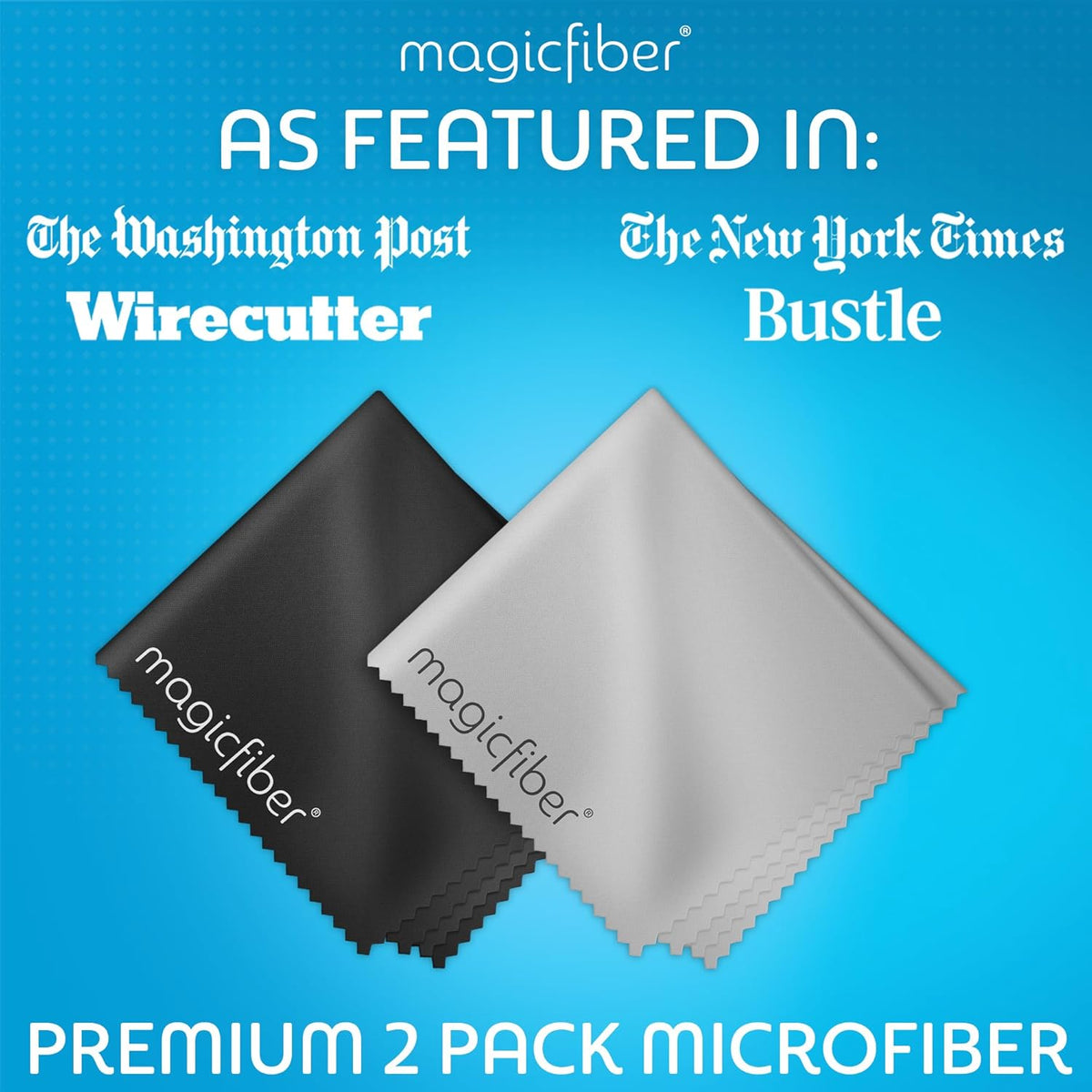 MagicFiber Microfiber Cleaning Cloths, 2 Pack - Premium Cloth for Glasses, Lens, Screens & More