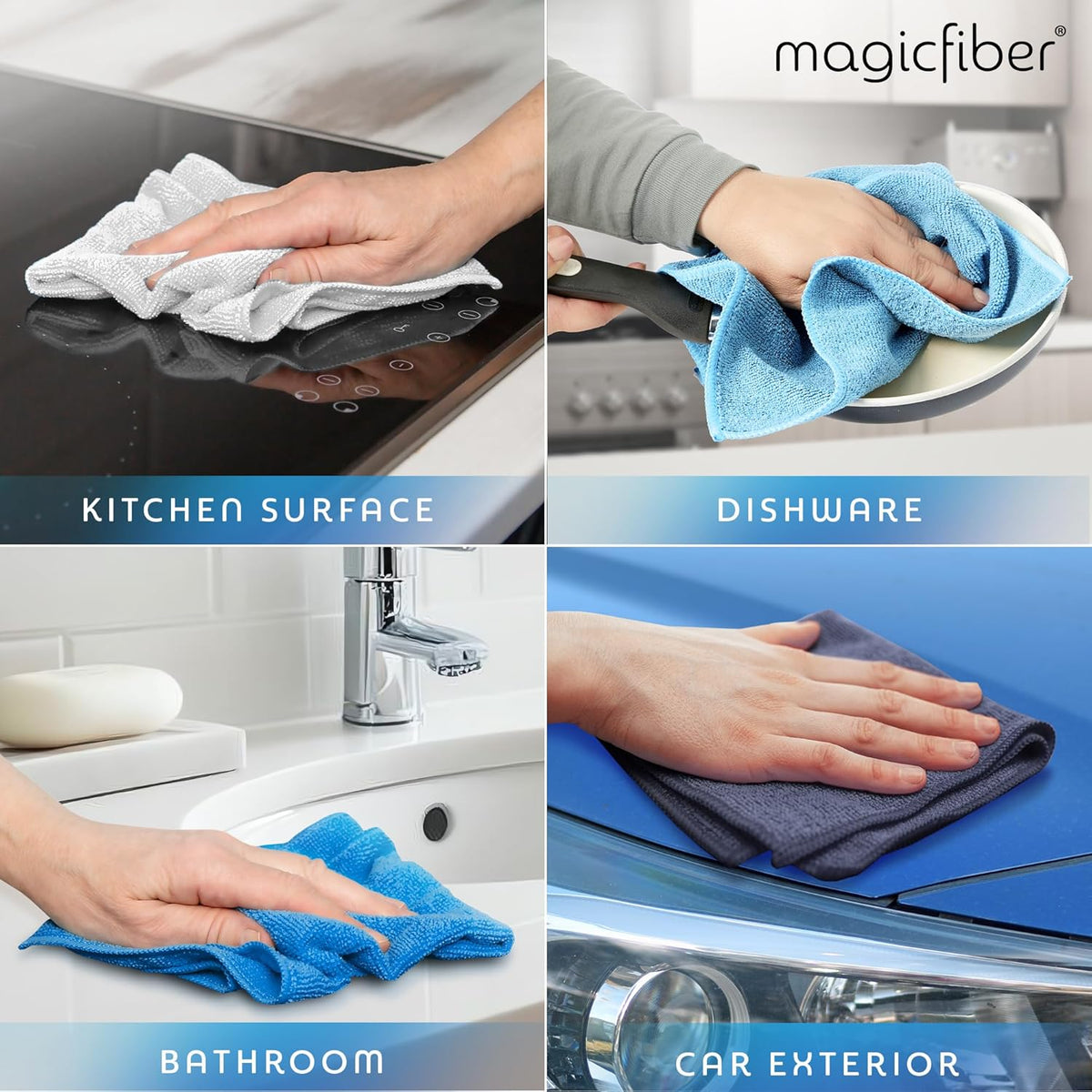 MagicFiber Microfiber Cleaning Cloth - 12 Pack, Large 13" x13” Highly Absorbent Streak-Free Micro Fiber Cleaning Rags Towels for House, Car, Windows, Housekeeping, Household Dusting, Kitchen