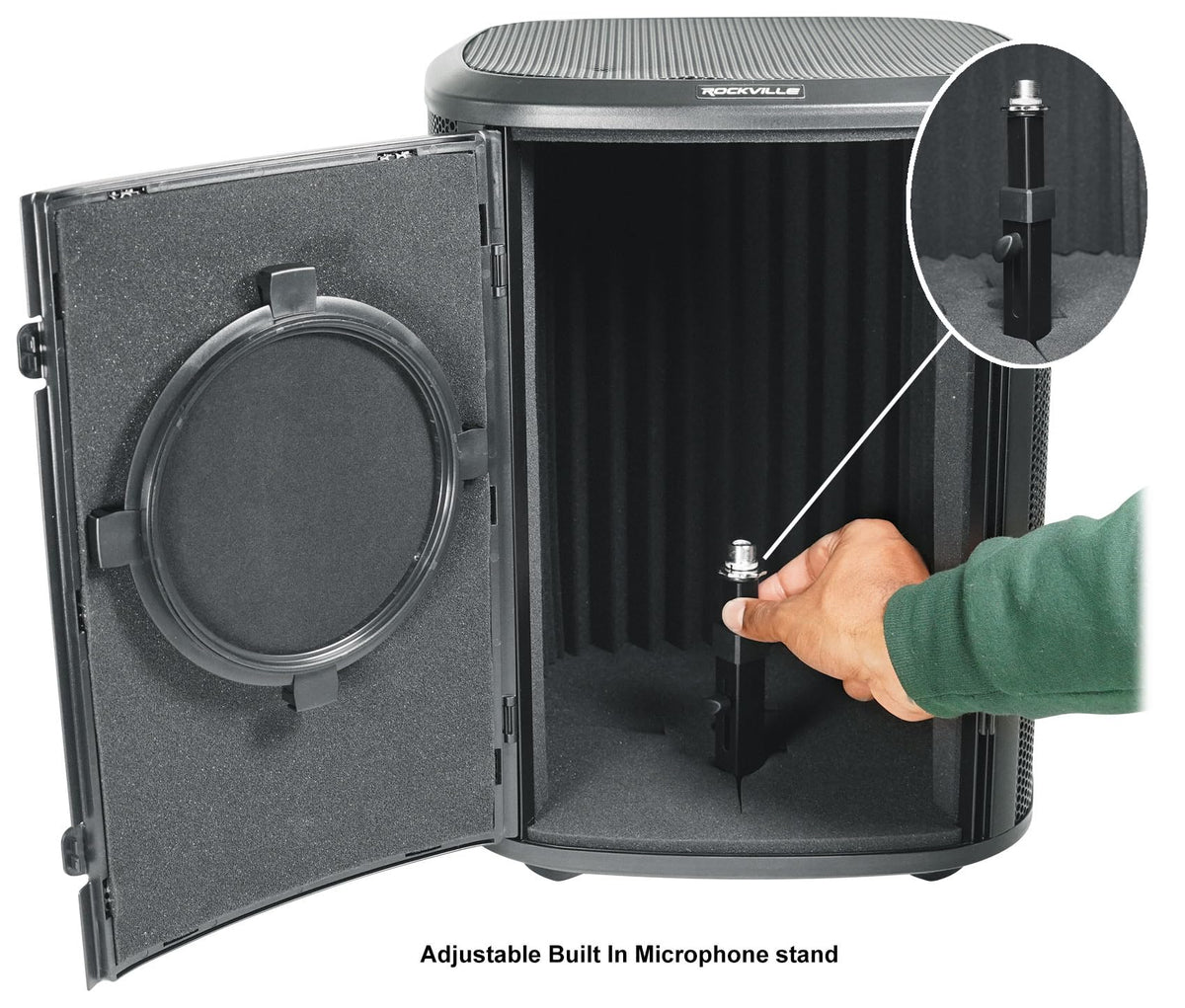 Rockville ISOBOX Sound Isolation Box with Adjustable Mic Stand, Pop Filter, Removable Door, 5/8" Thread + 3/8" Adapter, for Vocal and Podcast