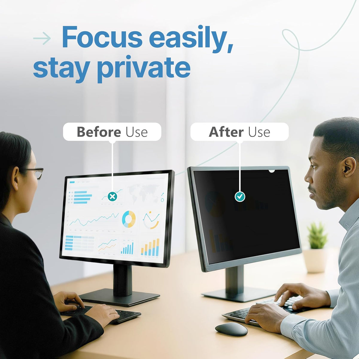 VINTEZ 24 Inch 16:9 Privacy Screen for Computer Monitor and Laptop - Anti Glare Protector Film Blue Light Filter Eye Protection - Computer Screen Privacy Shield, [1 Pack]