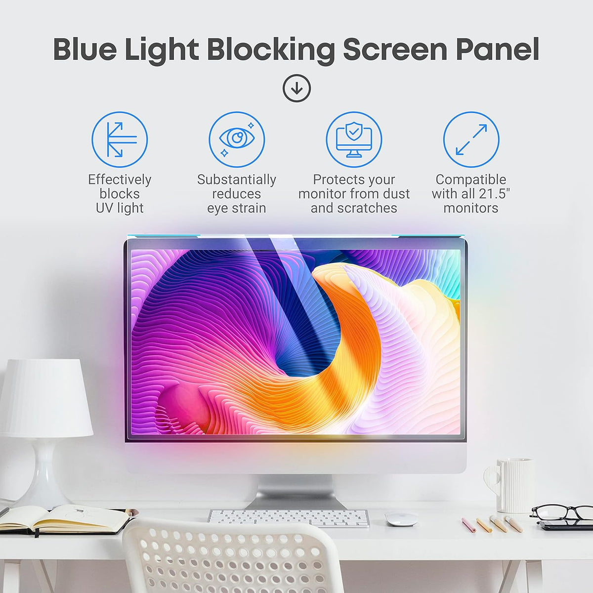 VINTEZ Blue Light Screen Protector for 21.5 Inch Computer Monitor and Laptop – Anti-UV Blue Light Blocking Film for Desktop PC, Eye Protection Filter, 19.3" x 11.3", 2 Pack
