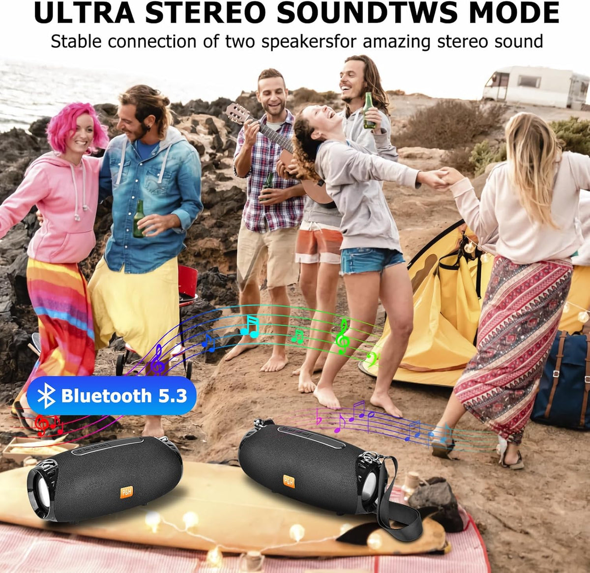Hopjuery IPX4 5.0 Outdoor Portable Bluetooth Speaker, Waterproof Wireless Speakers, Bluetooth Speakers, Powerful Sound