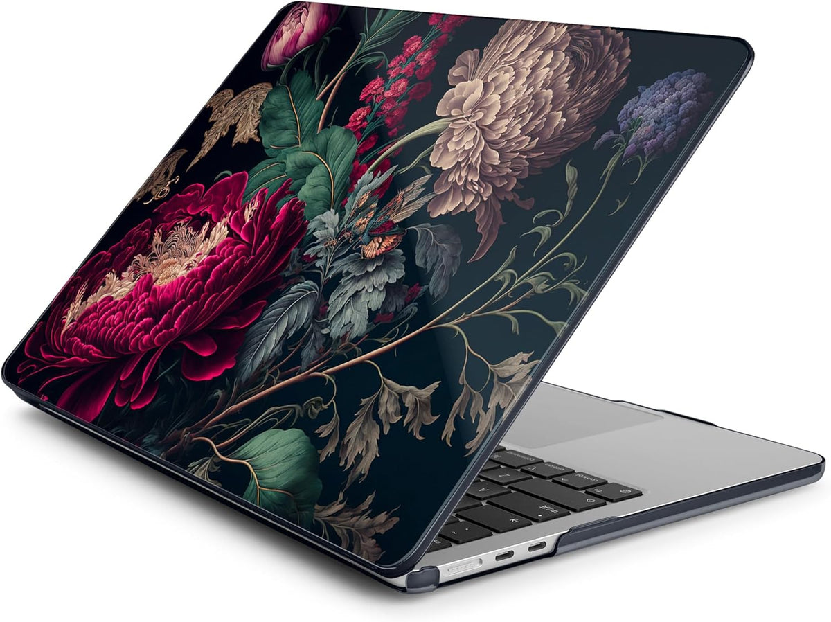 Batianda Premium Case for New MacBook Air 15 inch 2025 2024 2023 with M4 M3 M2 Chip, Designed Black Protective Plastic Hardshell & Keyboard Cover & Screen Protector, Vintage Flower