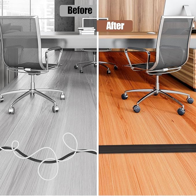 Floor Cord Cover Self Adhesive Cord Hider,10FT Cable Management, Extension Strip Protector for Wires, Prevent Cable Trips for Offices, Gyms, Exhibitions Cavity:0.3"(W) x 0.28"(H) Black Wood