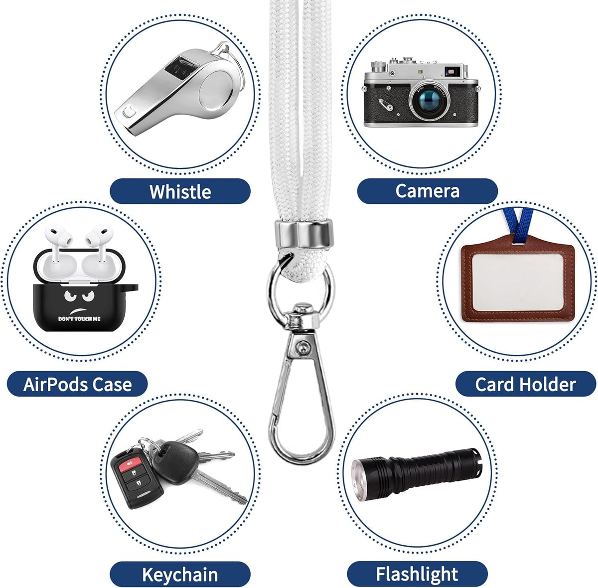 CACOE Phone Lanyard 2 Pcs-1 Pcs Adjustable Neck Strap, 1 Pcs Wrist Strap, 2 Pads, Universal Crossbody Multifuctional Cell Phone Lanyards Compatible with Most Smartphones(White)