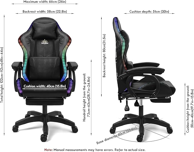 TBQATNTS Gaming Chair with RGB LED Light Ergonomic Massaging Computer Gaming Chair Video Gaming Chair with Footrest Reclining Gaming Chair with Speakers Office ChairRed