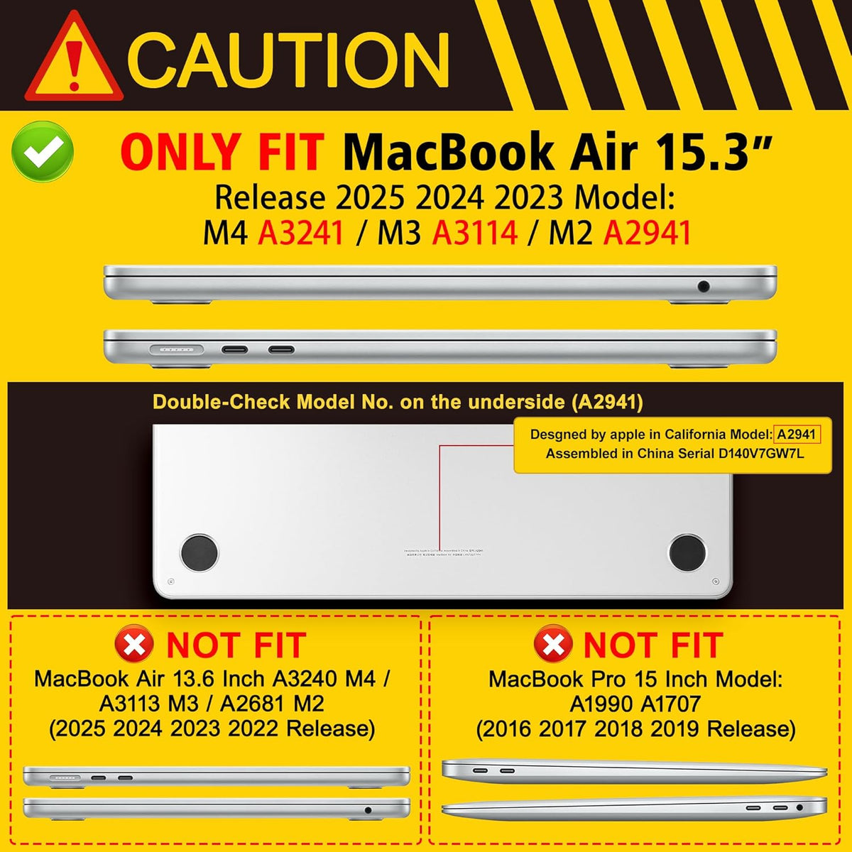 Case for MacBook Air 15 Inch 2025 2024 2023 Release M4 A3241 M3 A3114 M2 A2941, Hard Shell with Screen Protector & Keyboard Cover, Compatible with Touch ID, Glasses Giraffe