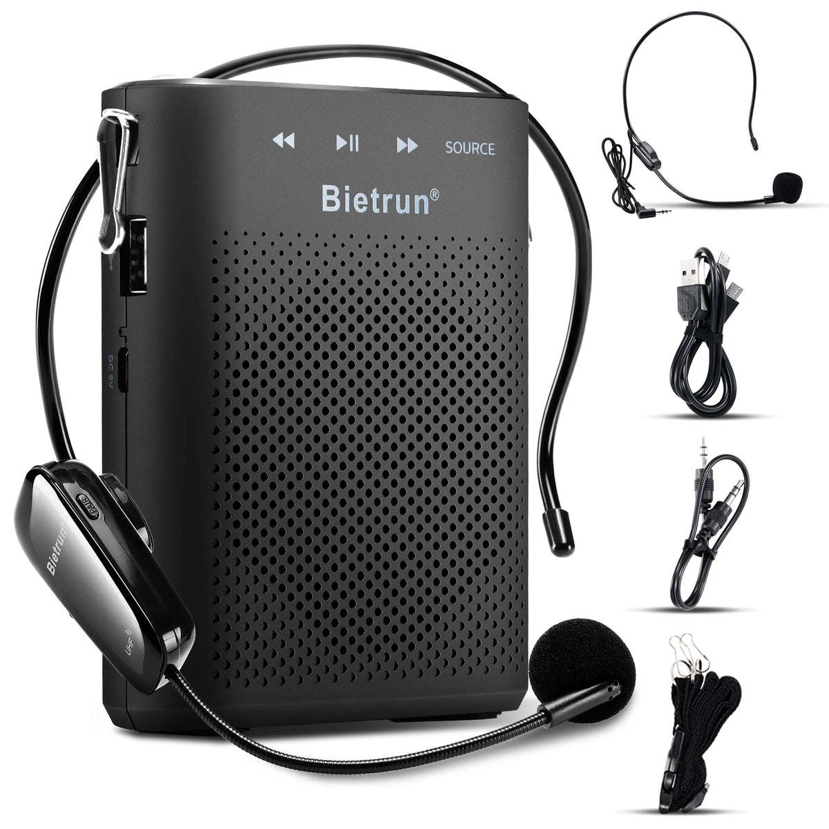 Bietrun Voice Amplifier for Teachers with Bluetooth, Portable Rechargeable Wireless Voice Amplifier with Headset Microphone Port