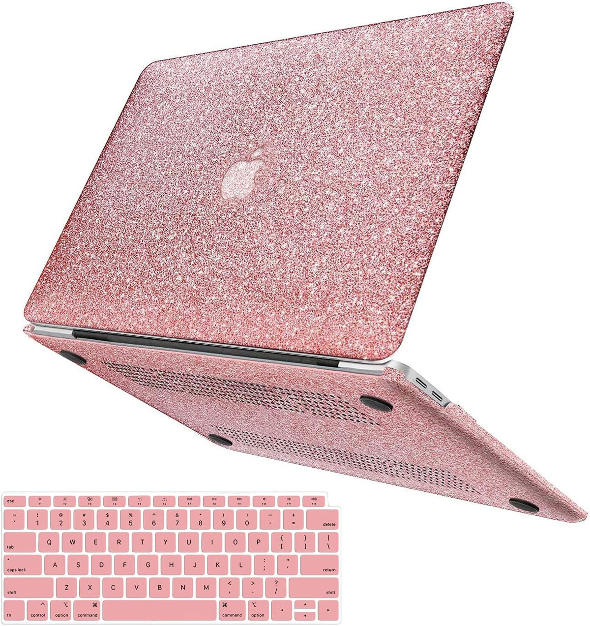 Compatible with MacBook Air 13 inch Case 2021 2020 2019 2018 M1 A2337 A2179 A1932 Touch ID, Glitter Smooth Leather Hard Shell + Keyboard Cover for MacBook Air 13.3 inch Case, Shining Rose Gold