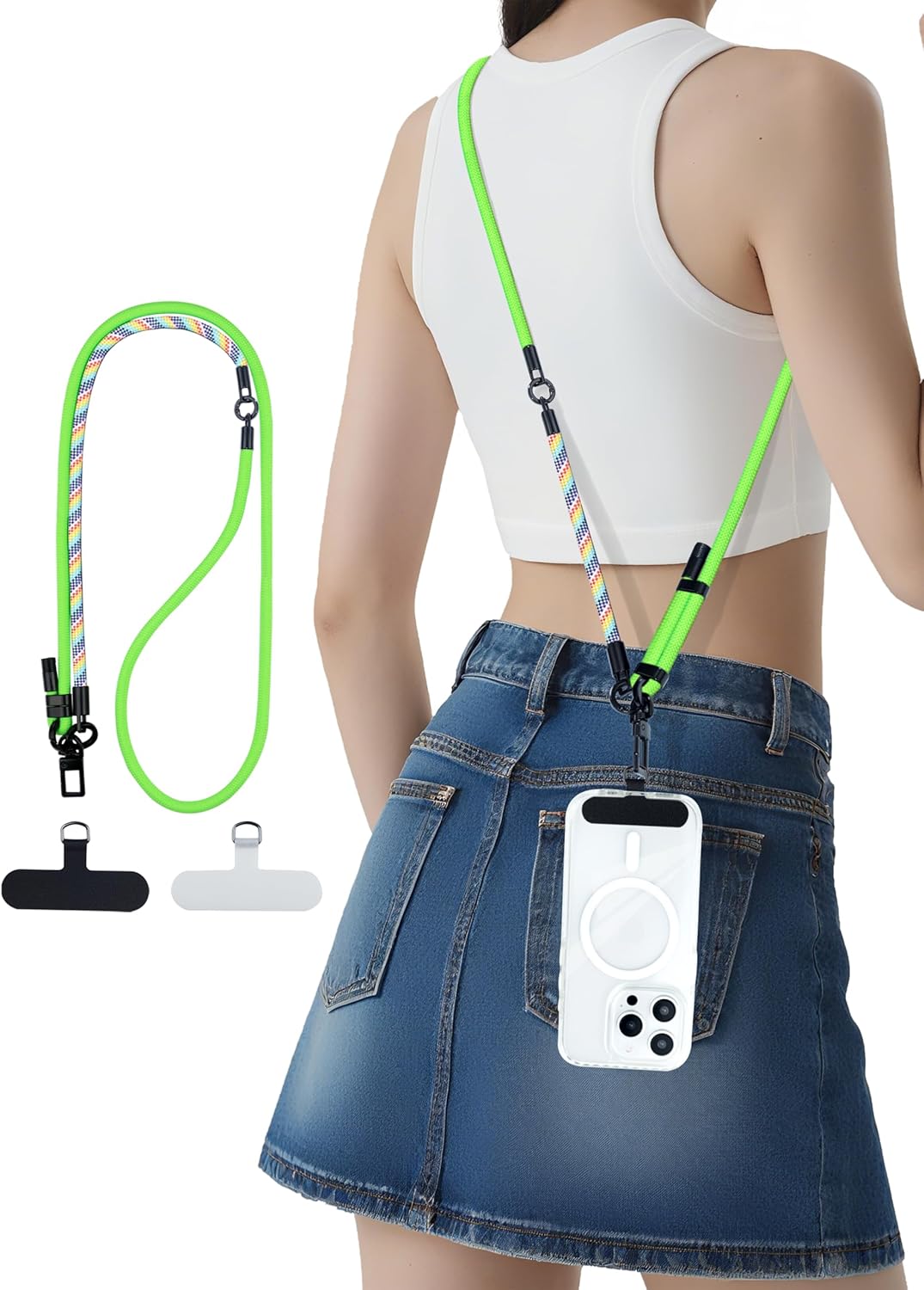 Phone Lanyard Crossbody, 3-in-1 Neck Strap& Wrist Strap, Adjustable Anti-Theft Lanyard with 2 Phone Tether Tabs, Universal Cell Phone Strap for iPhone& Android Case, Travel Essential, Green