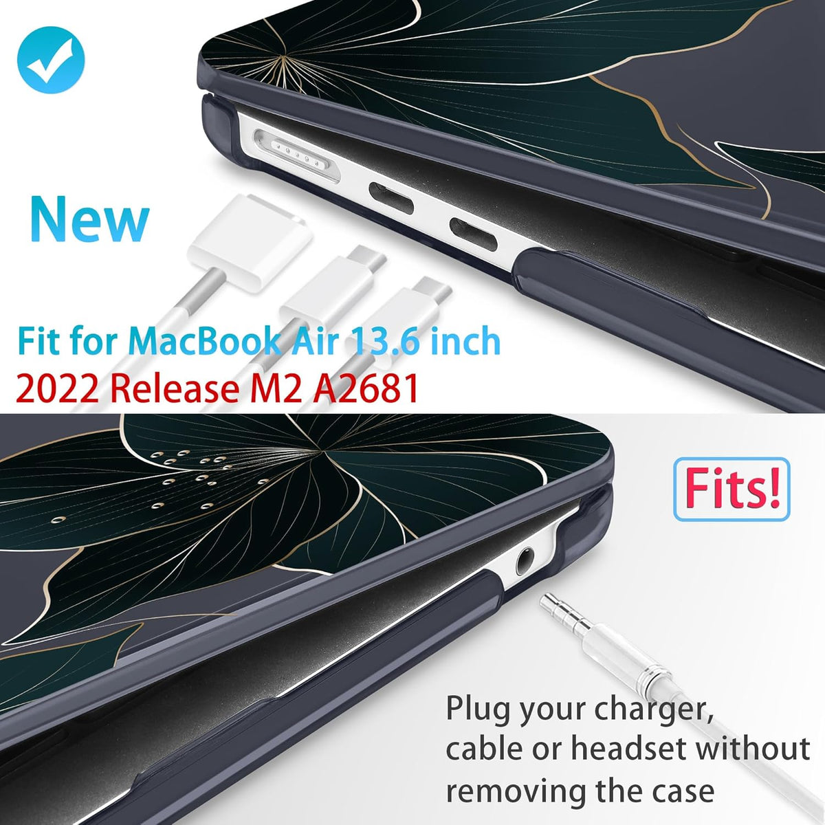 Mektron for 2025 M4 MacBook Air 13.6 Inch A3240 Case Fits 2023 A2681 M2 2024 A3113 M3 Chip with Liquid Retina Display Touch ID, Printed Plastic Hard Shell Cover for MacBook Air 13.6", Floral C218
