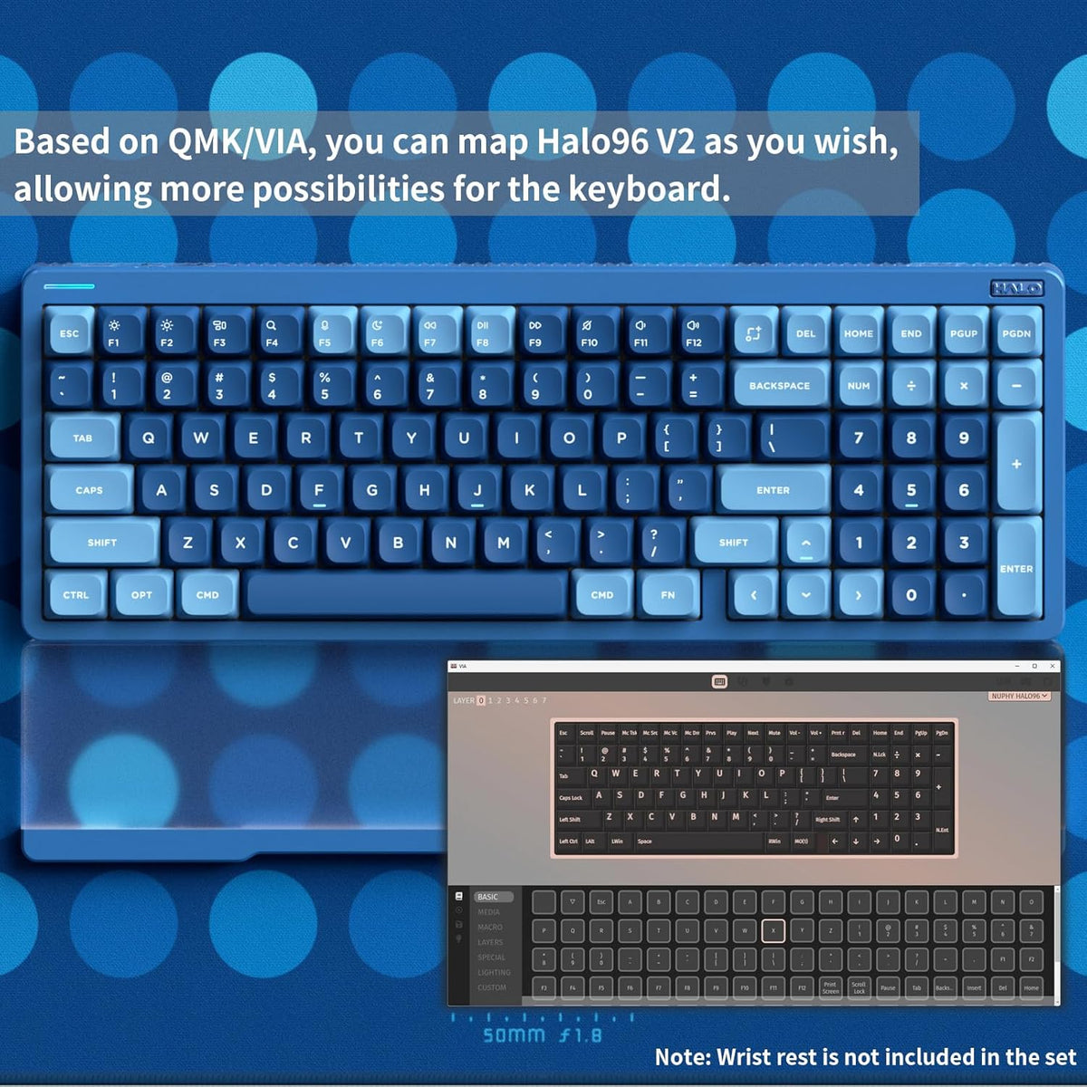 nuphy Halo96 V2 Wireless Keyboard,Gasket Structure,96% Hot Swappable Gaming Keyboard, 99 Kyes RGB Backlit Mechanical Keyboard, Support QMK/VIA,Bluetooth/USB-C/2.4GHz-Blue,Mint Switches (37gf)