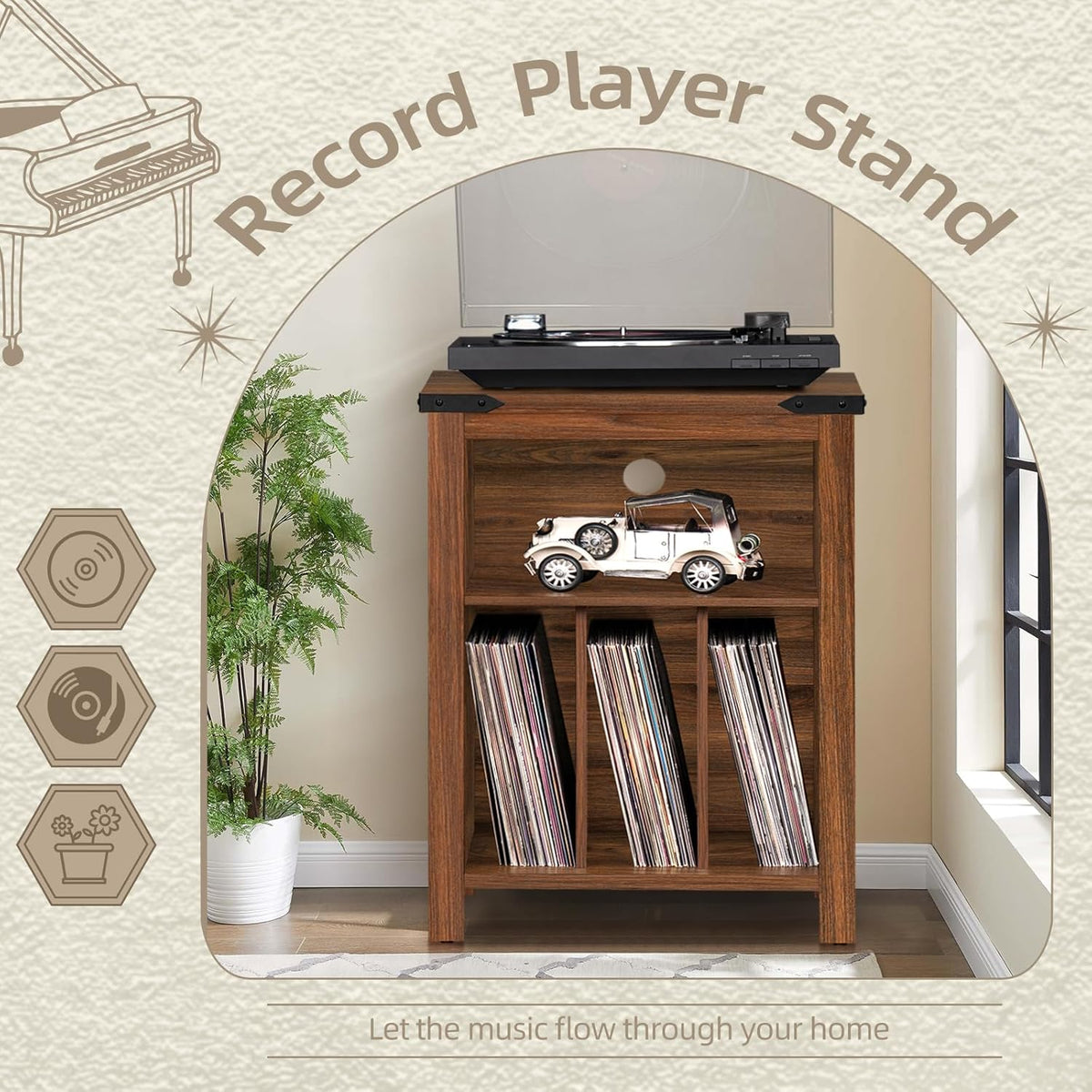 Record Player Stand with Vinyl Record Storage Holds up to 160 Albums,Large Wood Record Player Table Dispaly Shelf，Brown Turntable Stand Cabinet for Living Room,Bedroom,Office 7