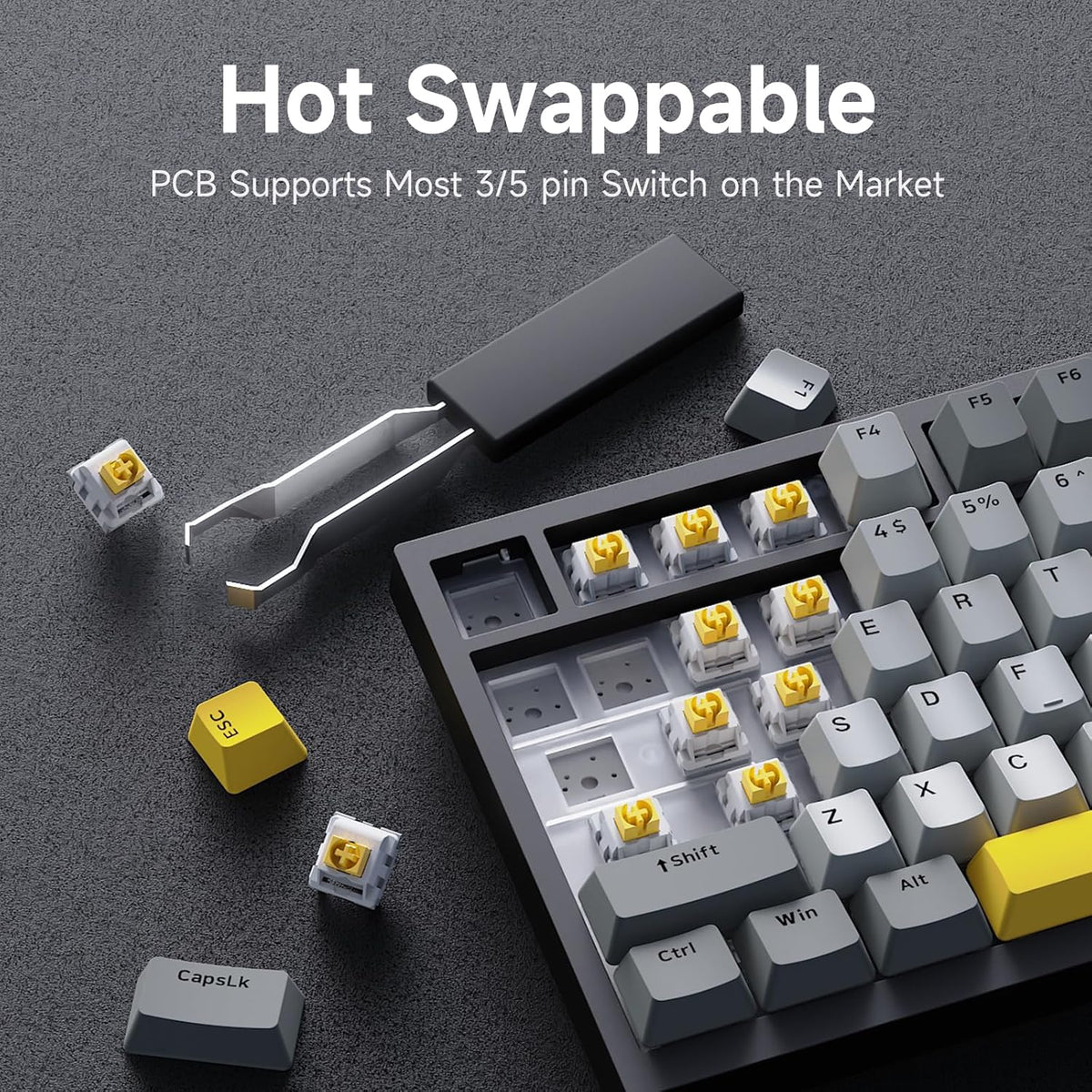 Ajazz AK820 75% Wired Gasket Mechanical Gaming Keyboard with Volume Knob - South Facing LED - PBT Keycaps - Programmable RGB Hot Swap Keyboard