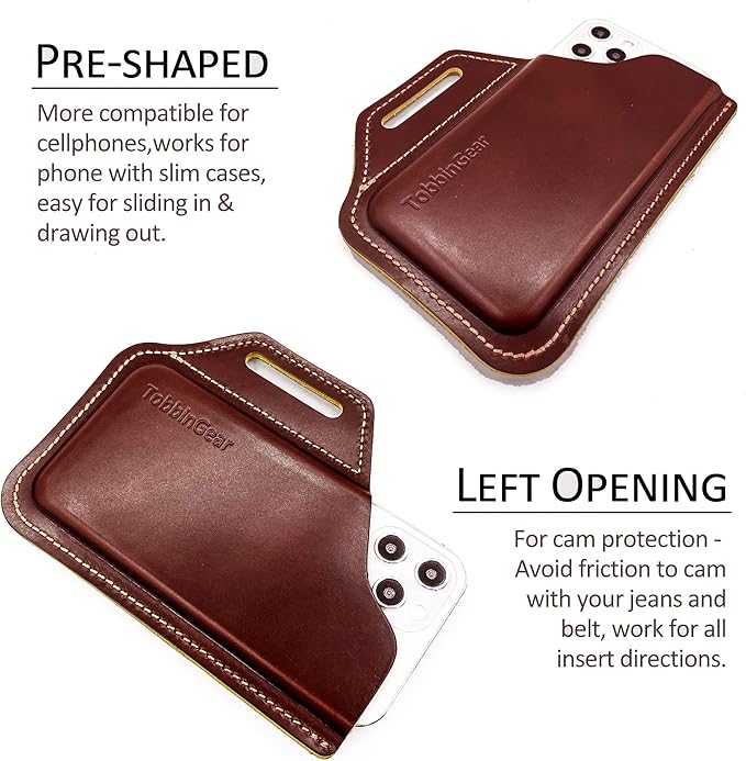 TobbinGear Leather Belt Phone Pouch, Leather Cell Phone Holster, Universal Phone Case with Belt Loops, for Men and Women Large Coffee