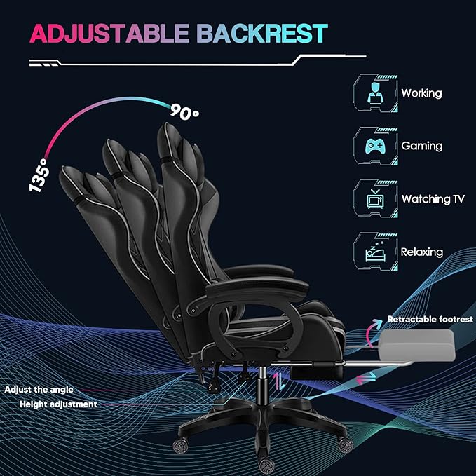 LED Gaming Chair Computer Gaming Chair with Bluetooth Speakers and RGB Lights Full Massager Gamer Chair Swivel Recliner Ergonomic Lumbar Support Video Game Chair for Adults TeensPink