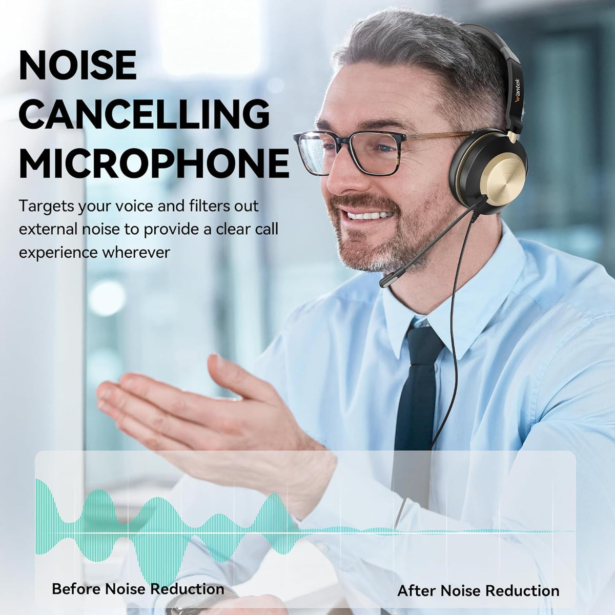 Wantek USB Headset with Microphone, Type-c/USB/3.5mm Jack 3-in-1 PC Headset, Wired & Noise Cancelling Headphone with Volume Control for Call Centers, Skype, Zoom, Home Office, 0nline Courses