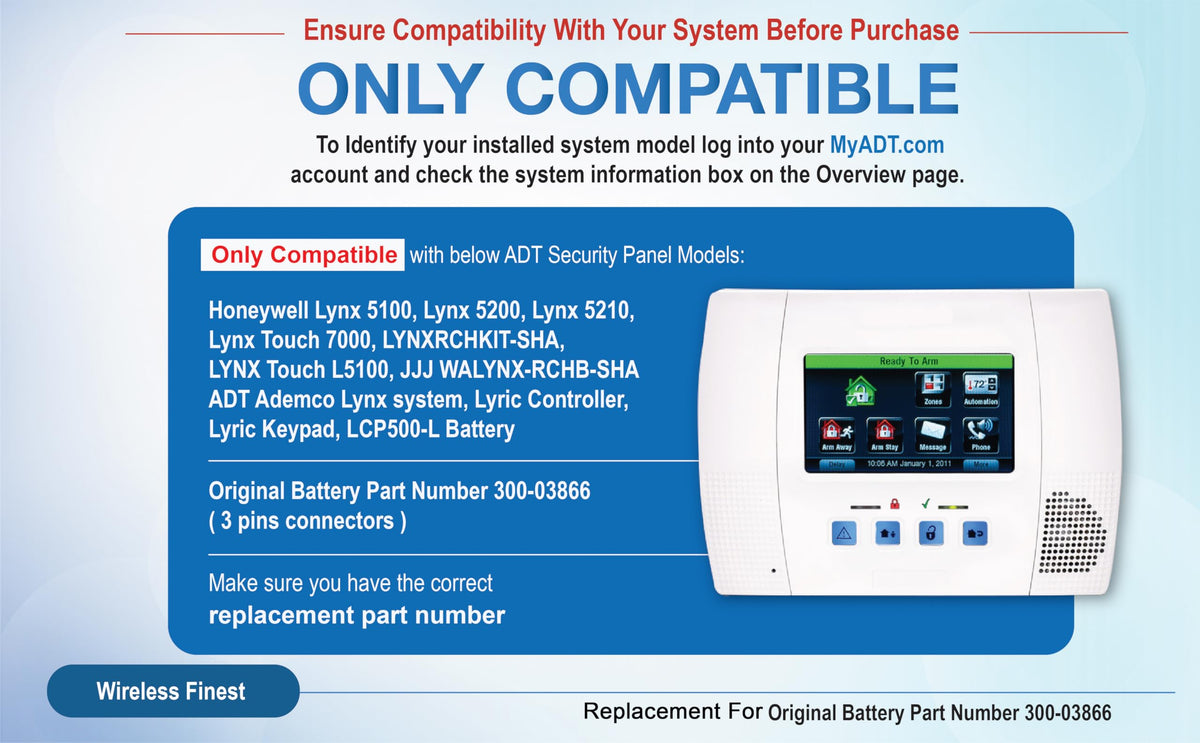 Replacement Battery 3700mAh 300-03866 LCP500-4B for Honeywell Lynx 5100 5200 5210 5300 Plus Lynx Touch 7000 Security Alarm System Lyric Keypad