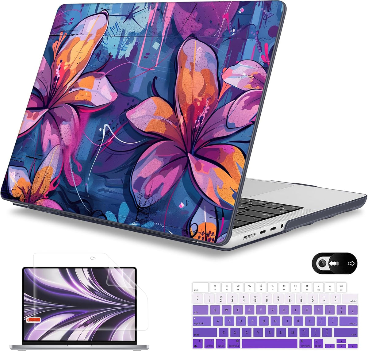 Mektron Case for 2025 MacBook Pro 16" M4 A3403 A3186 M3 A2991 M2 A2780 M1 A2485 (2021/2023/2024) Pro/Max with Touch ID, Hard Shell Plastic Laptop Cover Keyboard Cover, Graffiti Flower