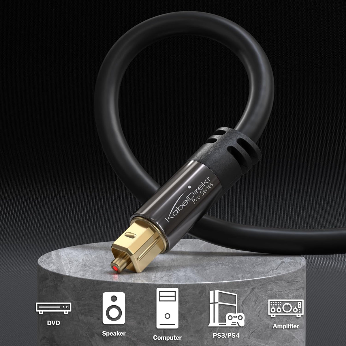 20ft PS4 TOSLINK Optical Audio Cable Designed in Germany Fiber Optic Cable for Soundbar, SPDIF Digital Optical Audio