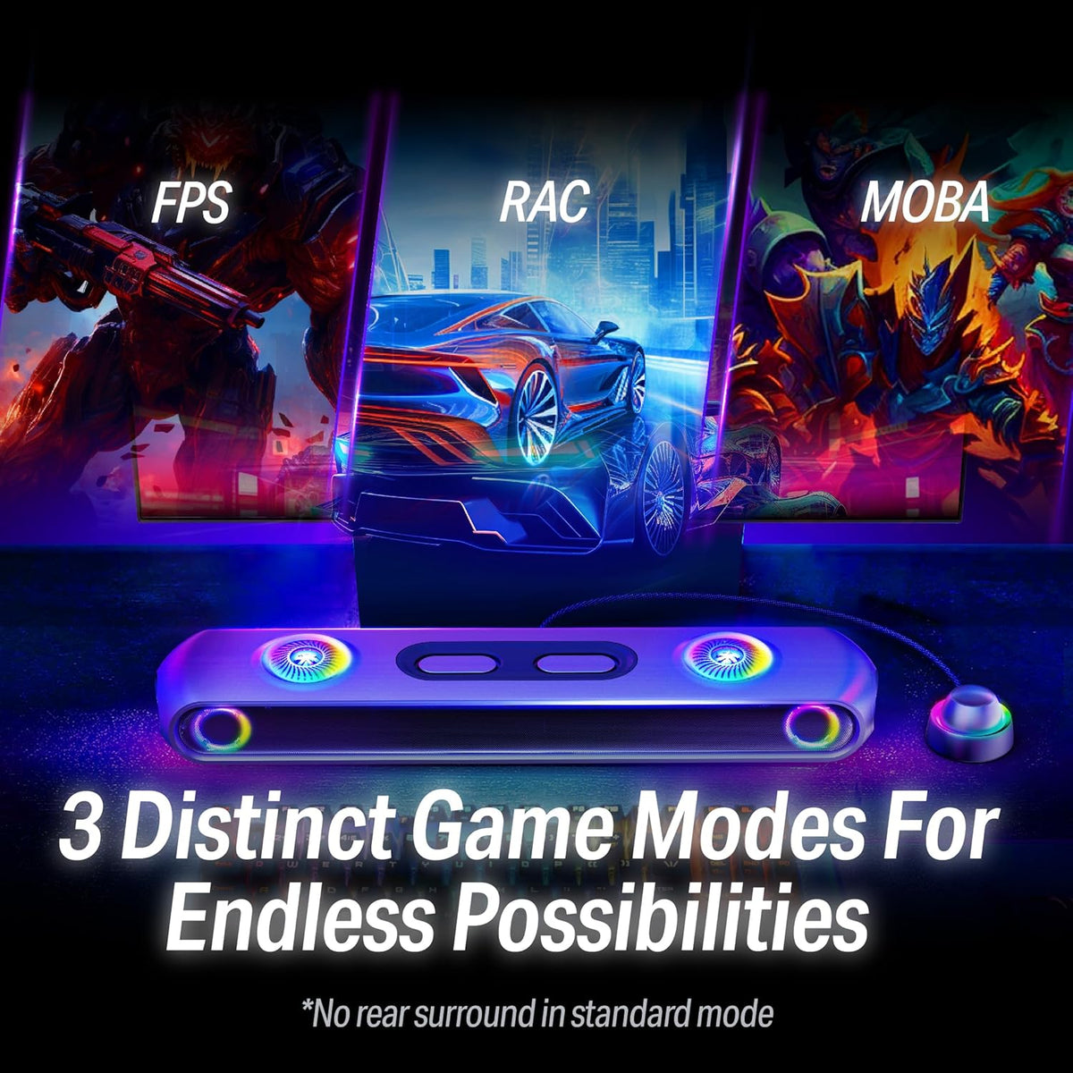 OXS Thunder Pro+ Gaming Soundbar with Wireless Satellite Neck Speaker, 7.1.2 Dolby Atmos Surround Sound System, Built-in Woofer, App Customization, RGB Effects, 3 Pro Gamer Modes, Sleek Toggle Design