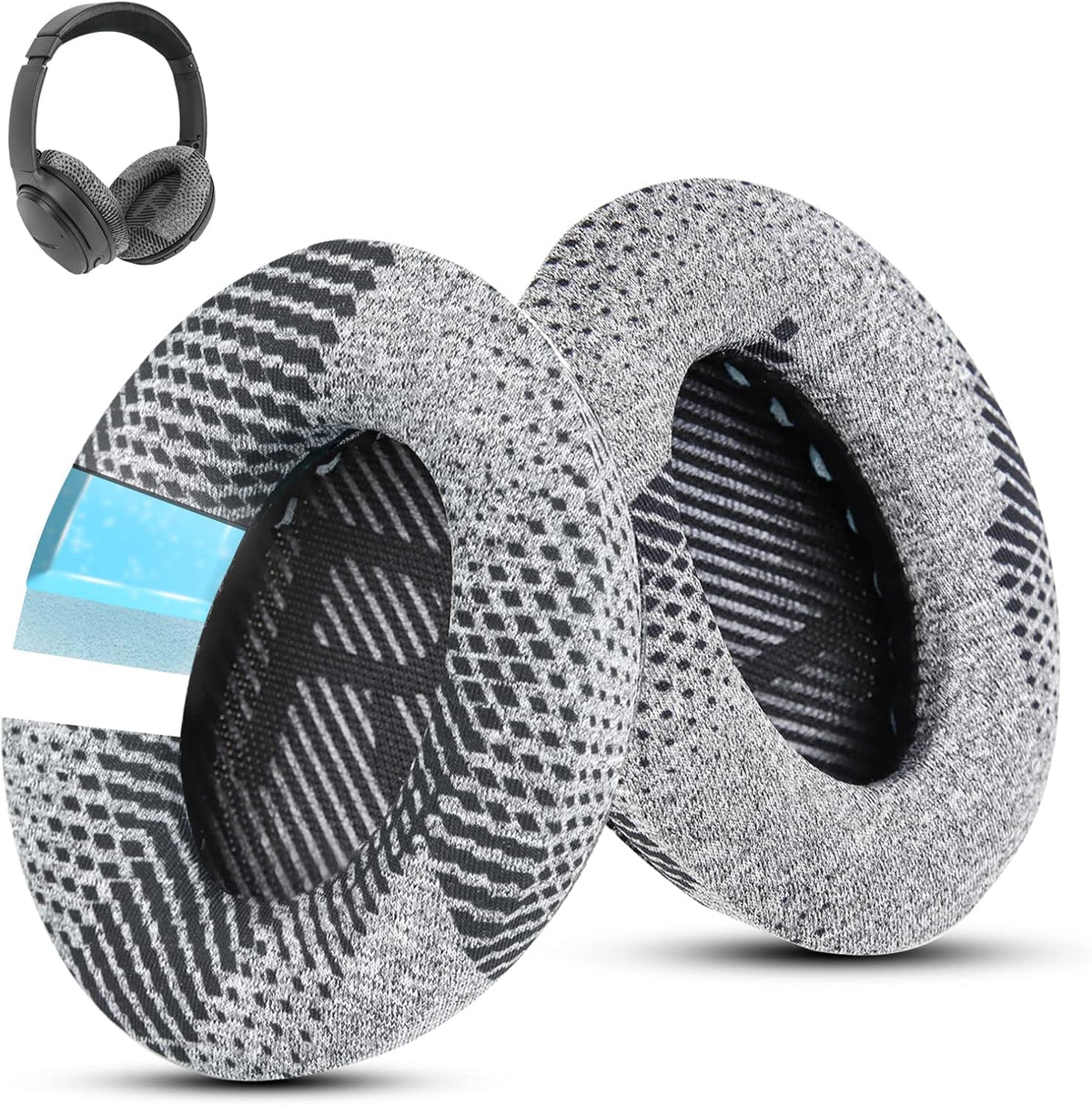 Cooling-Gel QuietComfort 35 / QC35 ii Replacement Ear Pads for Bose Headphones, Also Fit for Bose QC45 QC35 QC25 QC2 QC15/ Around-Ear 2 AE2i AE2w/ SoundTrue & SoundLink Series, Black