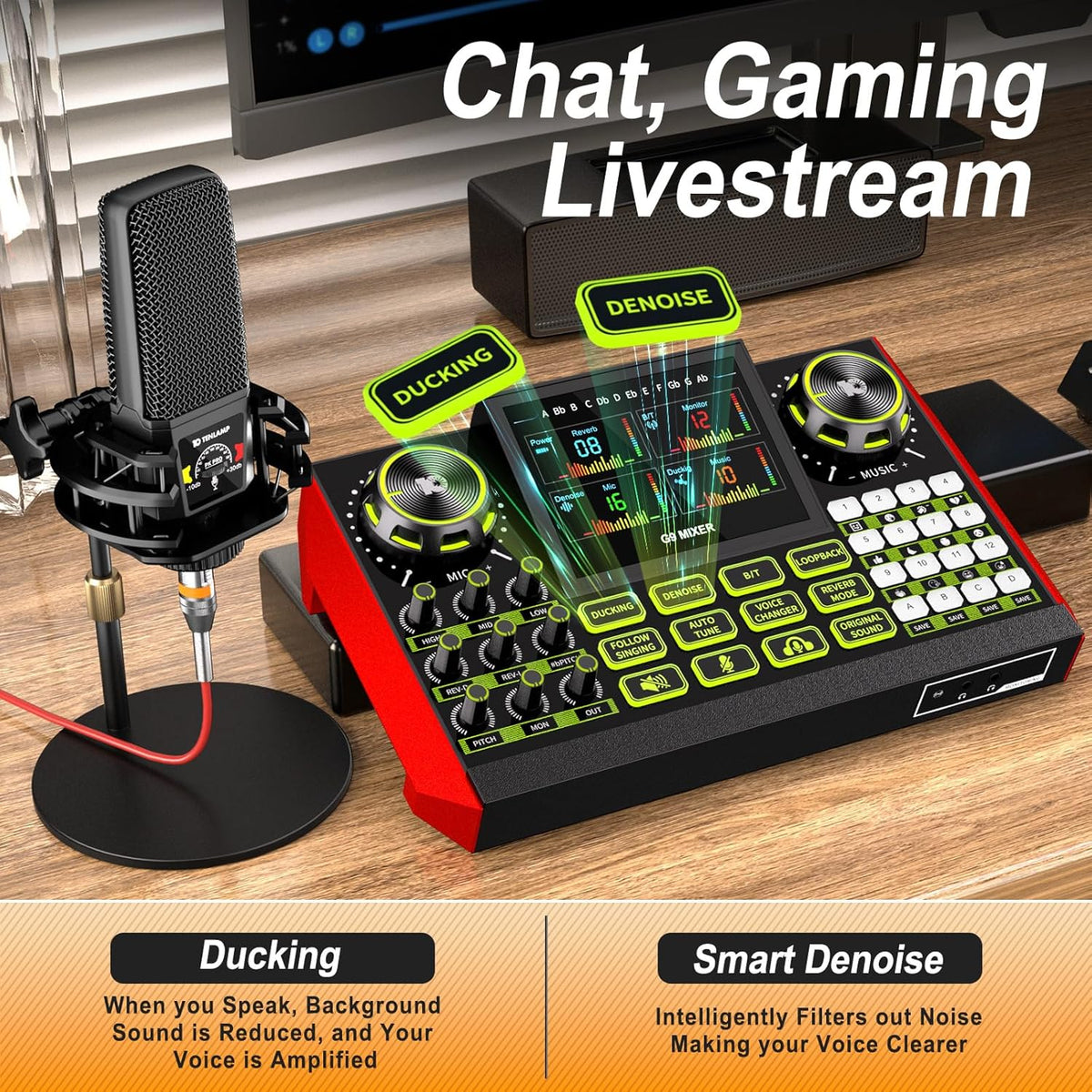 Podcast Equipment Bundle - All-in-One Audio Mixer Production Studio with 3.5mm Microphone for Live Streaming, Podcast Recording, PC, Smartphone & DJ (Model: G9-PKPRO DJ Mixer