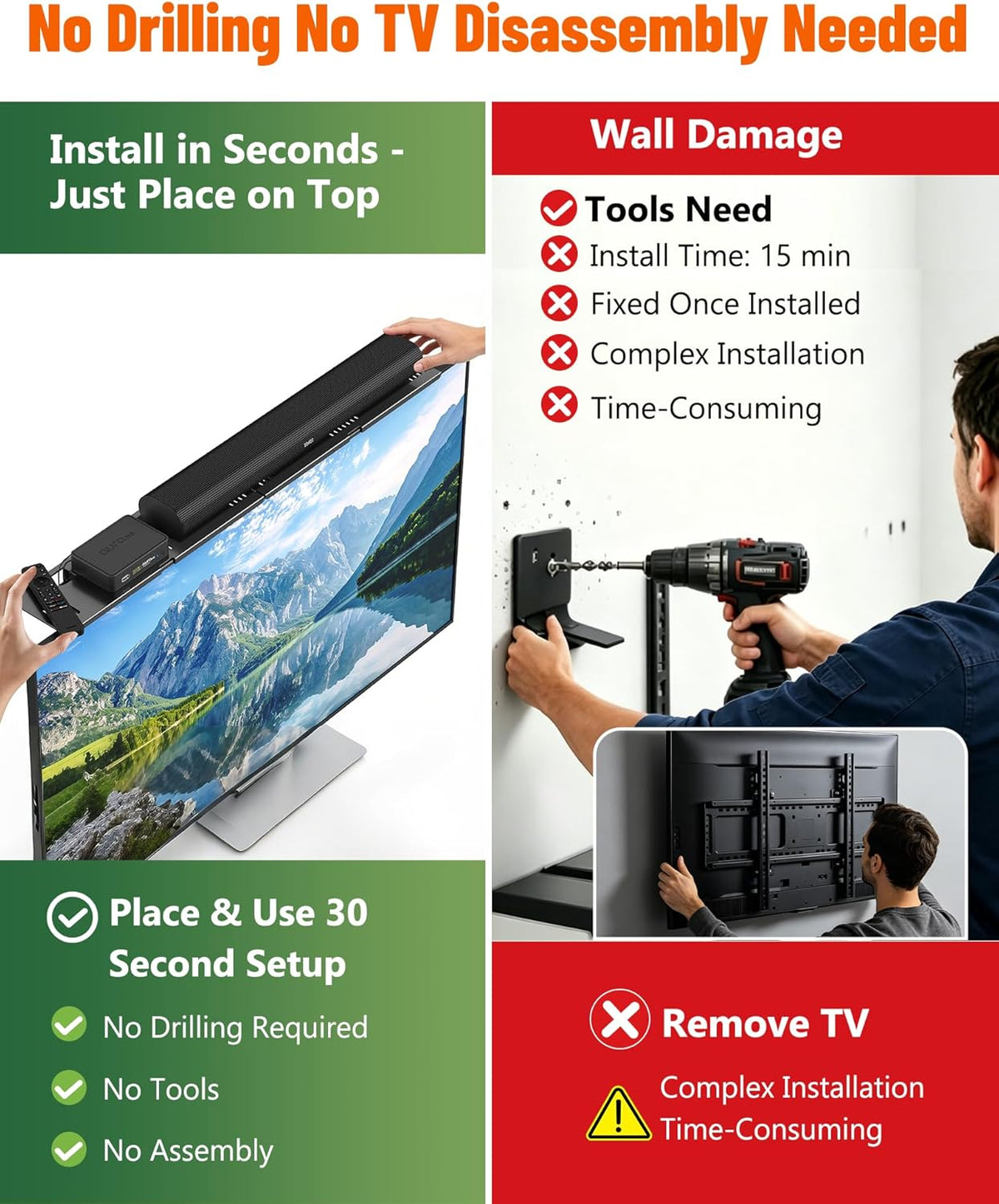 CUISIBOT 15 Lbs, 33.8x4.7inch Soundbar Mount, No Drilling Steel TV Top Shelf Fits Most of Sound Bars Up to Universal