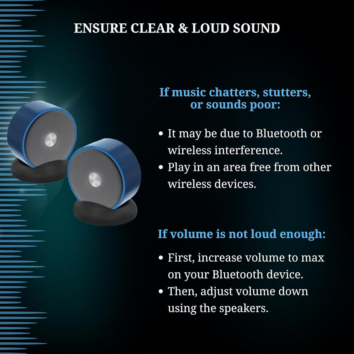 Paired Bluetooth Speakers - Surround Sound Stereo Pairing Linkable for Home TV Car