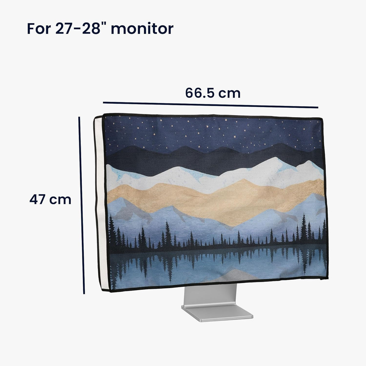 27-28" kwmobile Dust Cover for Monitor - Linen Monitor Protector with Design - Starry Night Lake White/Light Brown/Dark