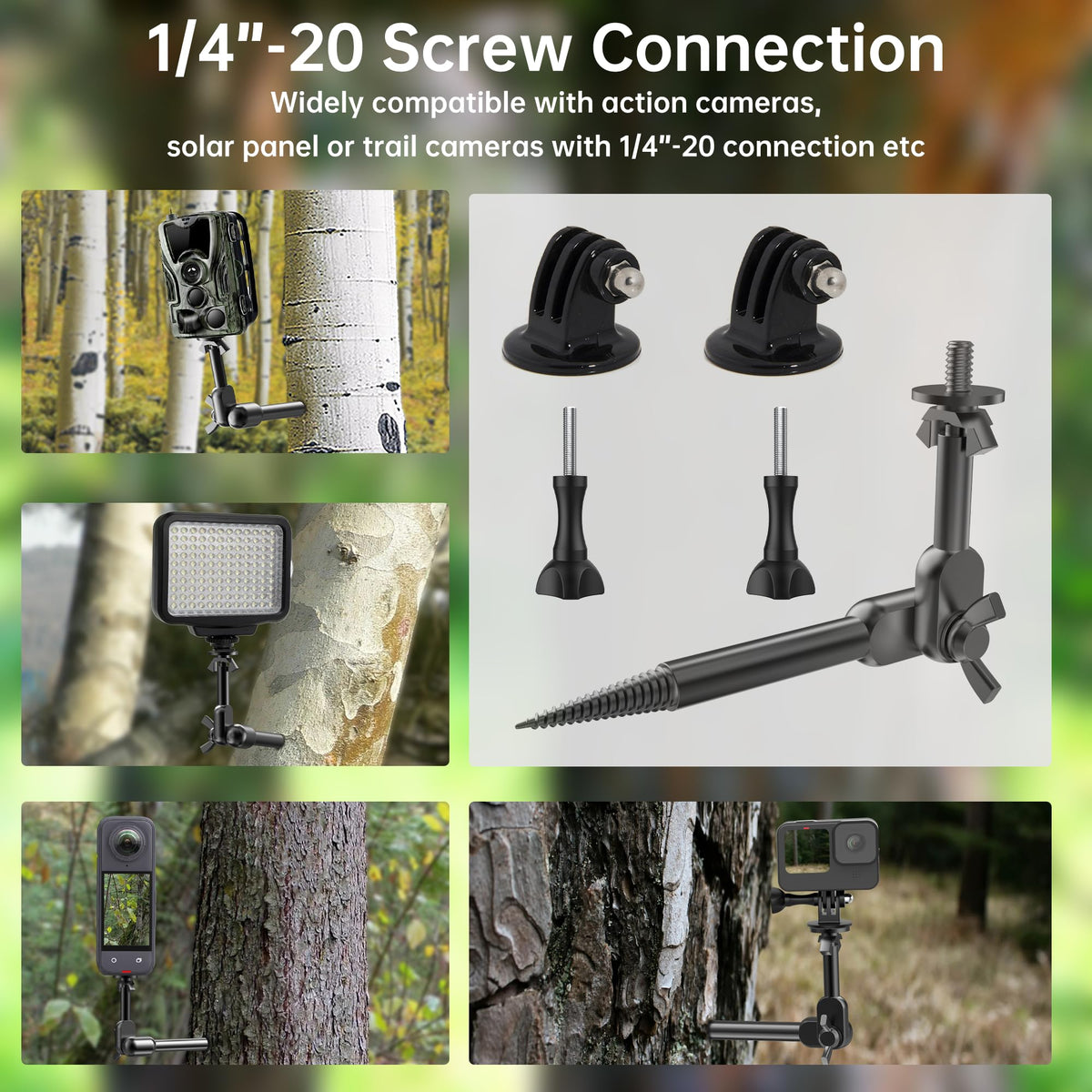 nuobake Trail Cam Mount, Game Cam Mount 2-Pack Tree Stand Holder Screw in with 1/4"-20 Thread, 360° Rotating Bracket, 4.4lbs Capacity Stealth Wildlife