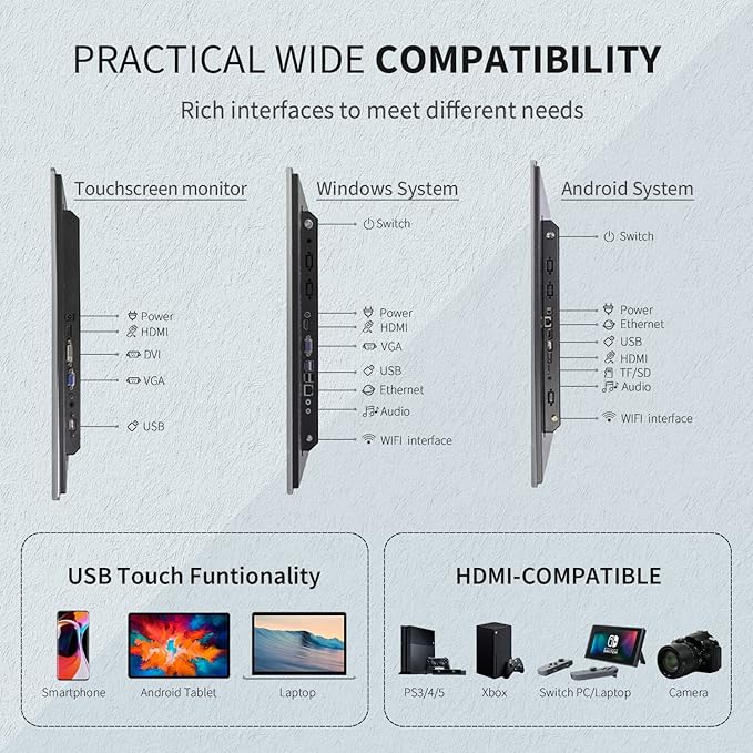 18.5 inch Android 12 Touchscreen Monitor Tablet 16:9 FHD 1080P WiFi &amp BT Built-in Speakers RK3588 4GB RAM &amp 64GB ROM Smart Board for Classroom Meeting &amp Game