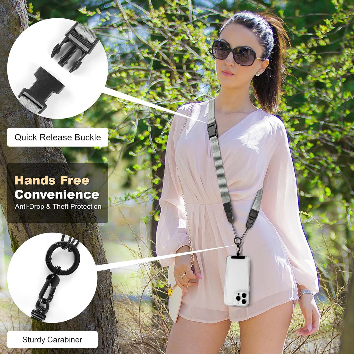 Adjustable Crossbody Phone Lanyard, Universal Phone Wrist Strap and Phone Neck Strap with Tether Tab, Phone Lanyard with Quick Release, Suitable for iPhone and Most Smartphones, Grey
